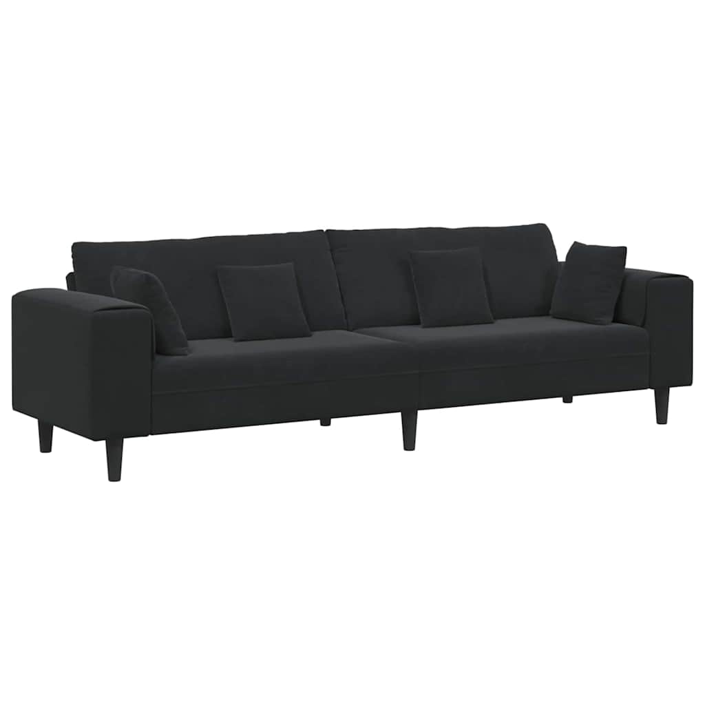 Sofa with Cushion Black 250 x 77 x 76 cm Velvet