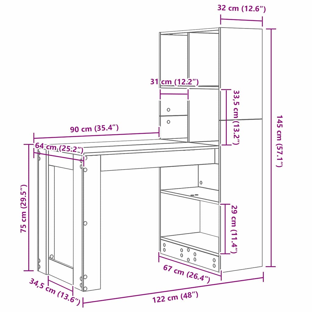 Desk Artisan Oak Engineered Wood 122 x 67 x 145 cm