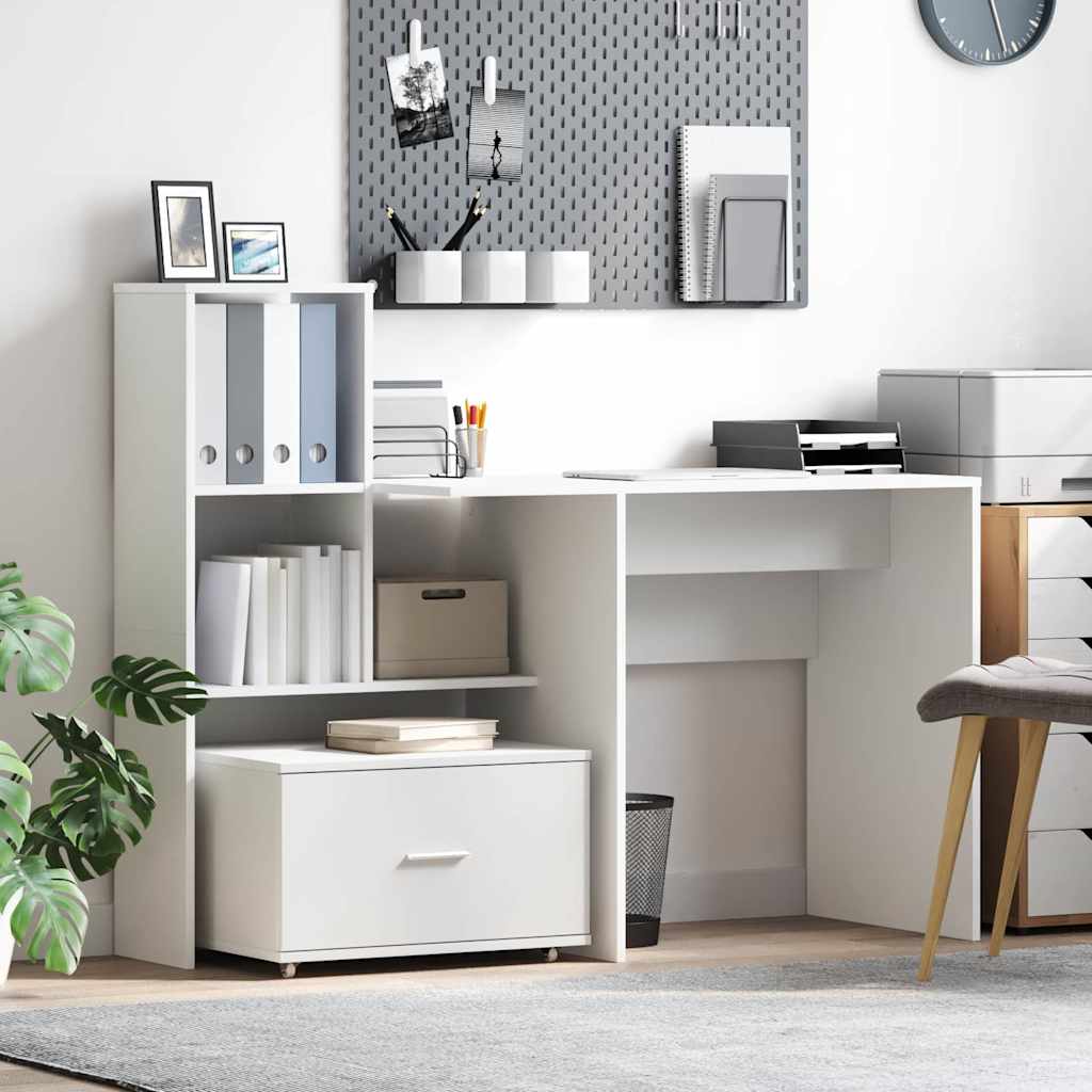 Desk White Engineered Wood 131,5 x 50 x 106,5 cm