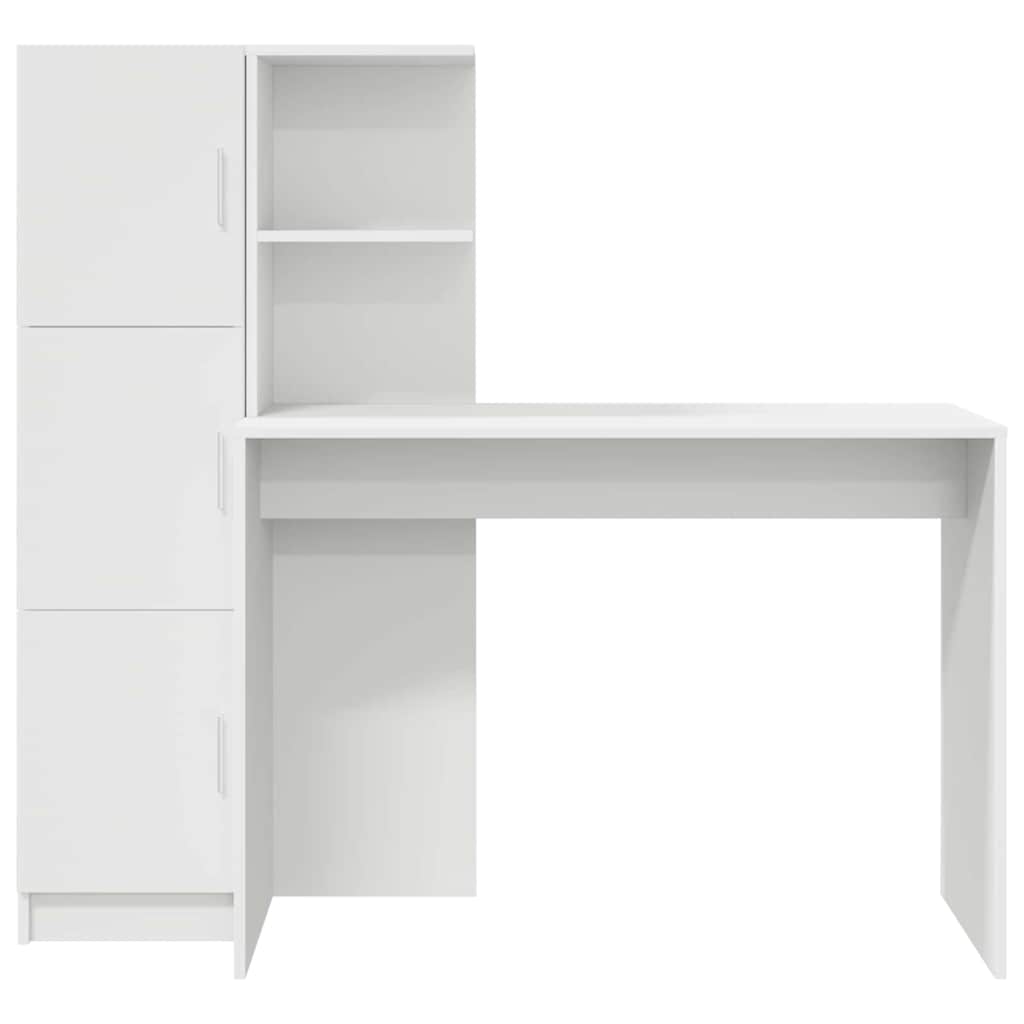 Desk with Storage with Shelf 2 pcs White Engineered wood