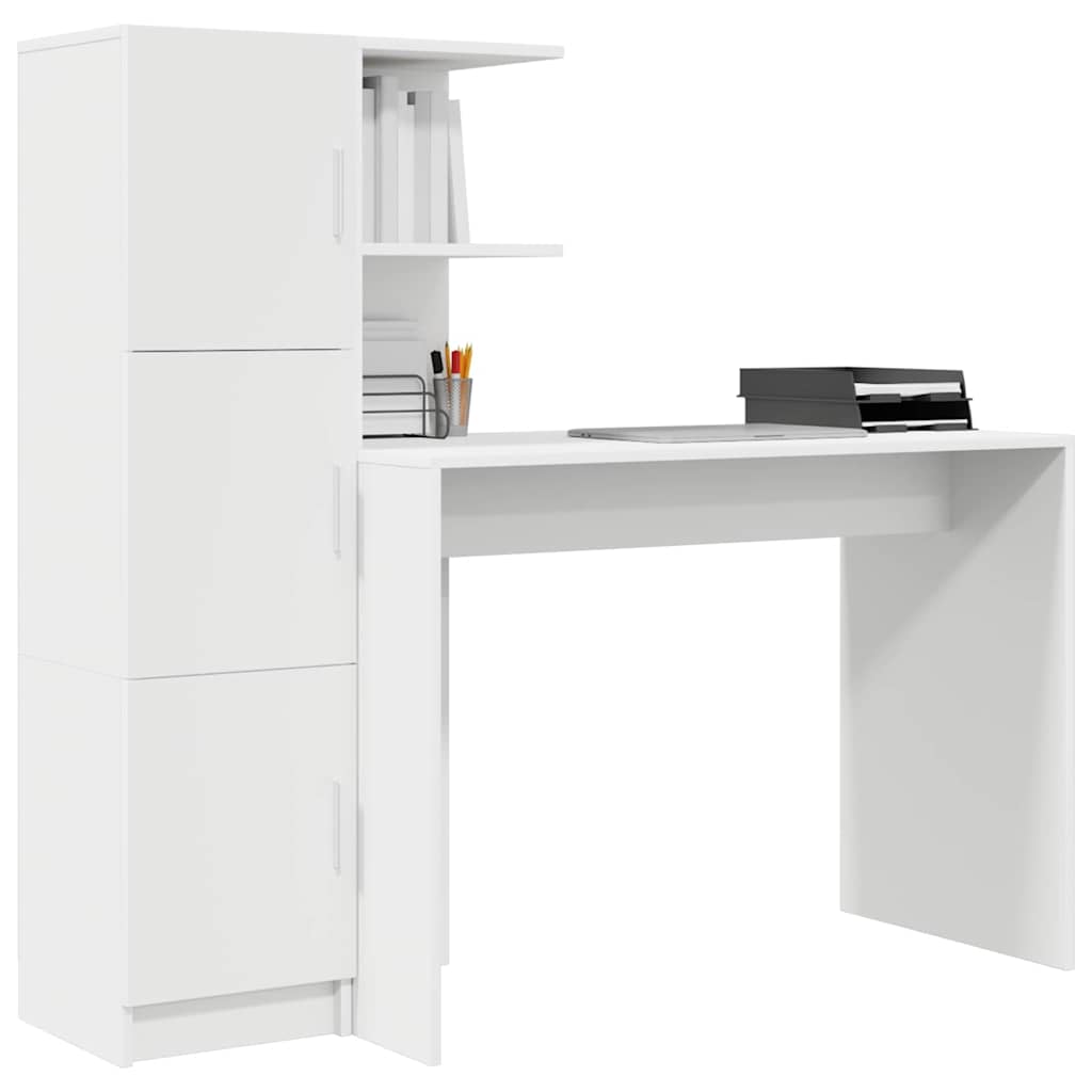 Desk with Storage with Shelf 2 pcs White Engineered wood
