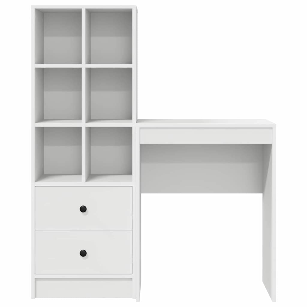 Desk with Storage with Drawer 2 pcs White Engineered wood