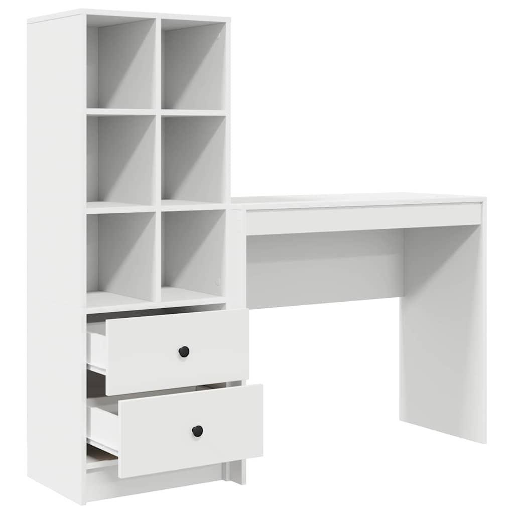 Desk with Storage with Drawer 2 pcs White Engineered wood