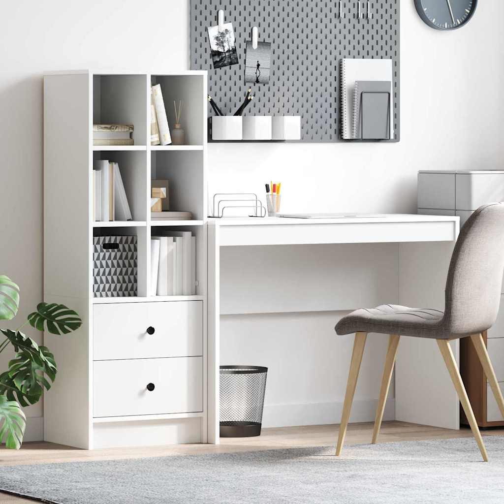 Desk with Storage with Drawer 2 pcs White Engineered wood