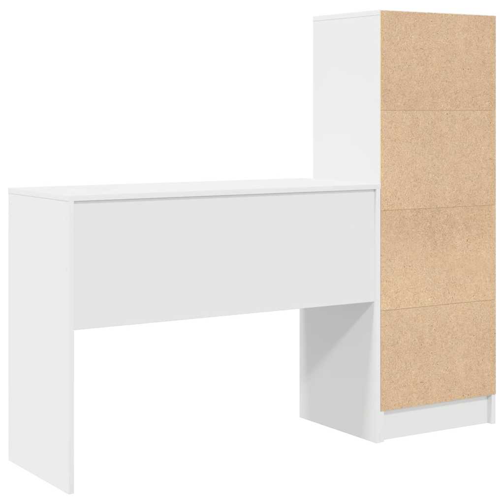 Desk with Storage with Drawer 2 pcs White Engineered wood