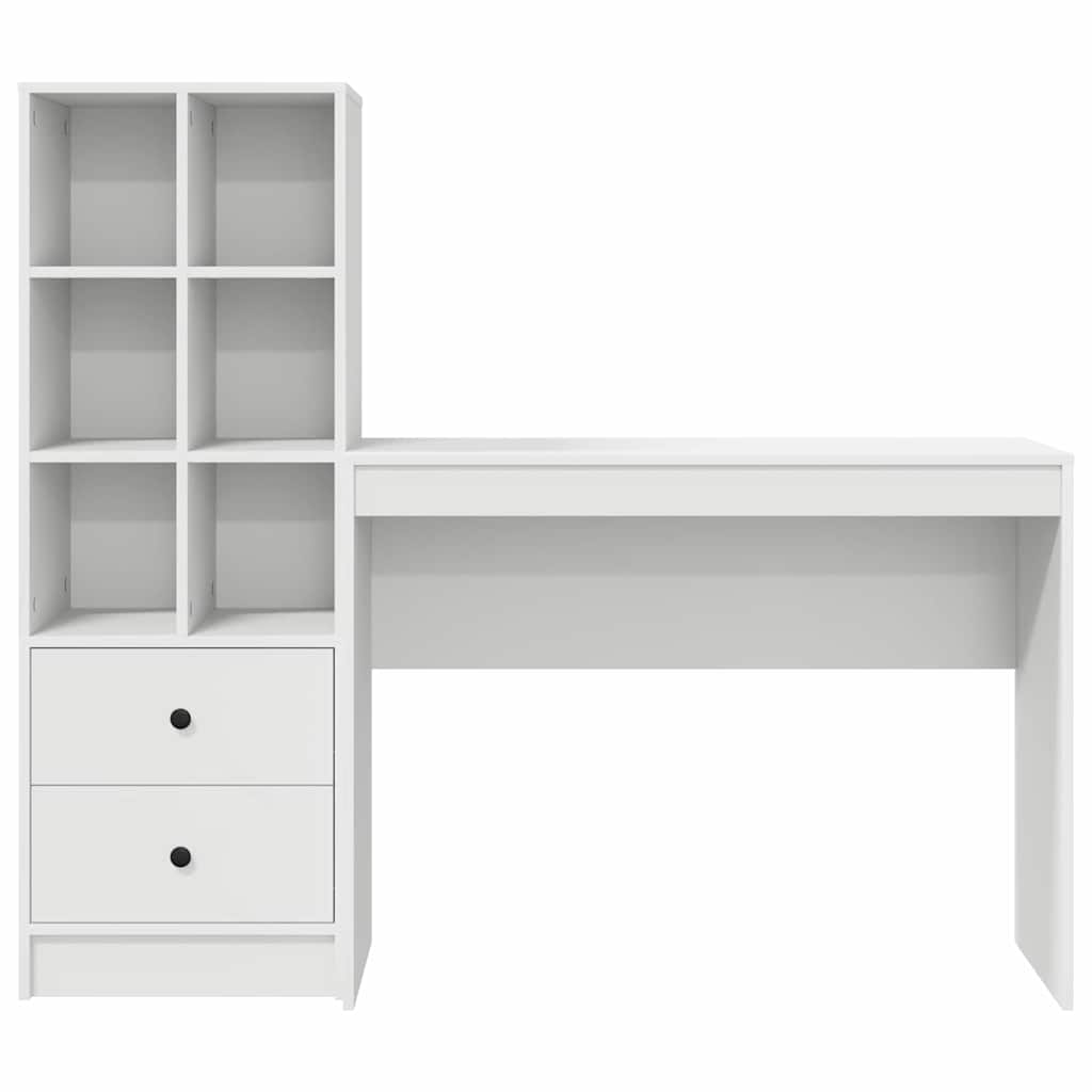 Desk with Storage with Drawer 2 pcs White Engineered wood