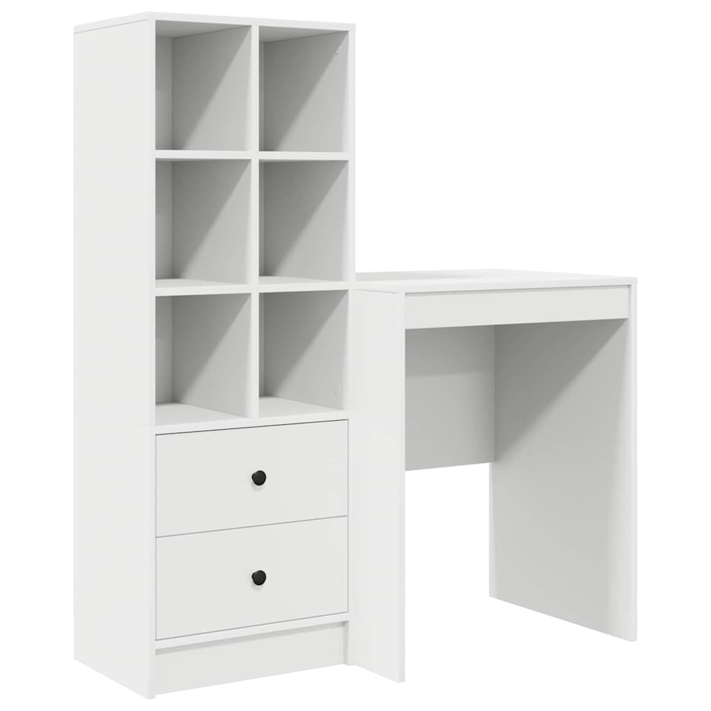 Desk with Storage with Drawer 2 pcs White Engineered wood
