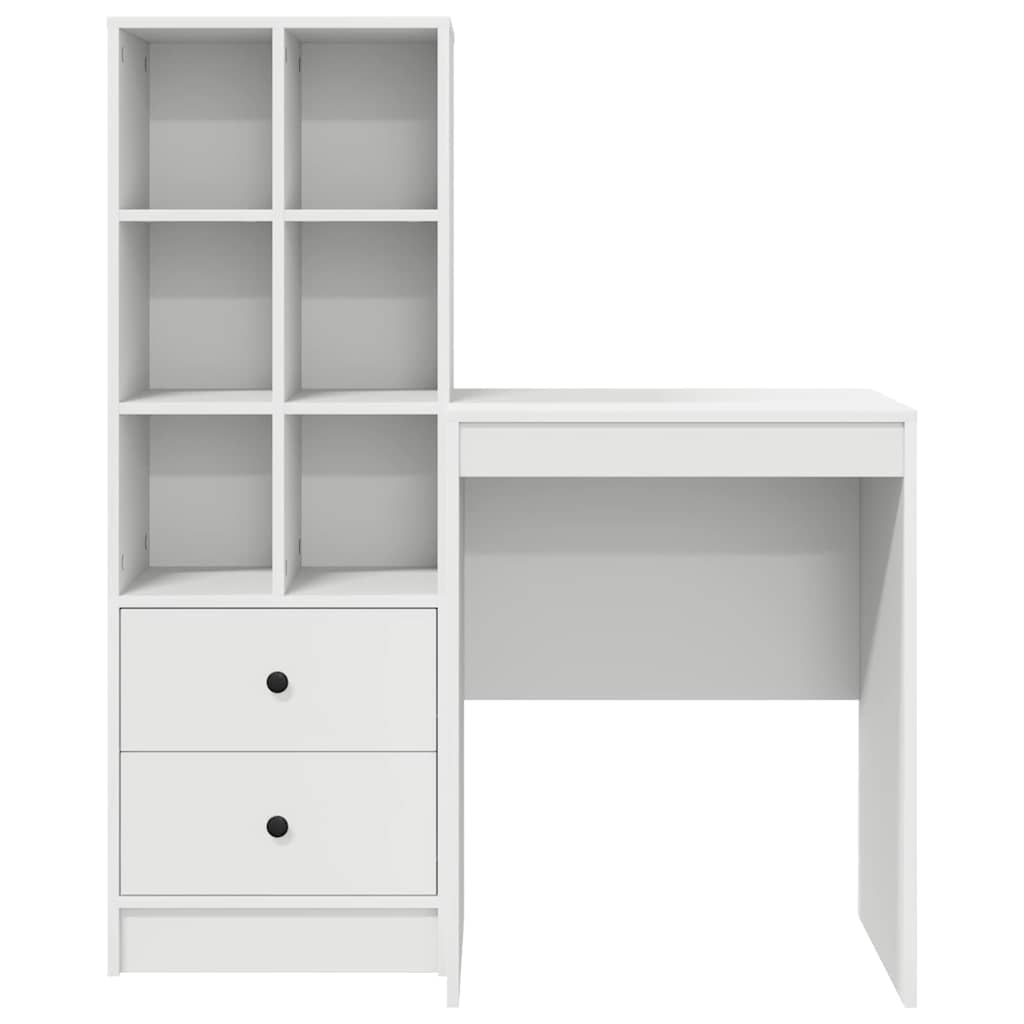 Desk with Storage with Drawer 2 pcs White Engineered wood