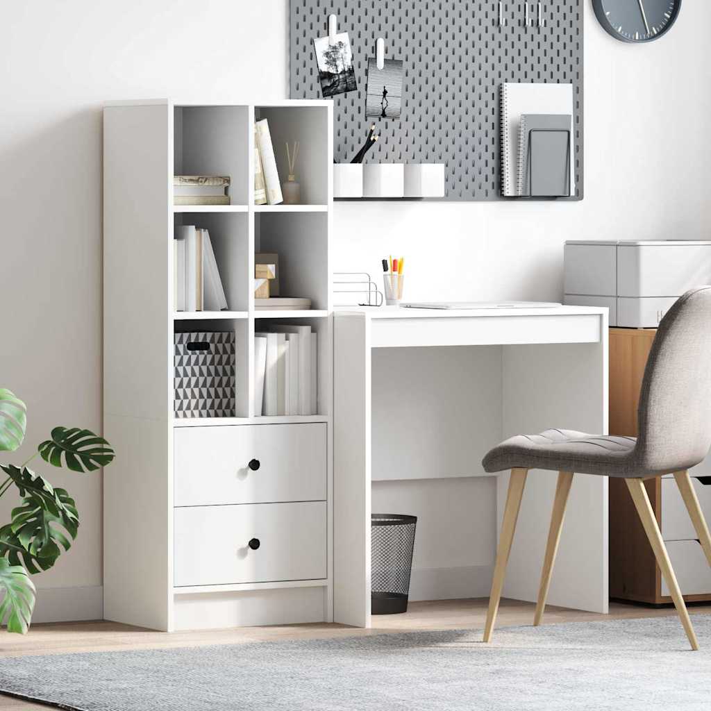 Desk with Storage with Drawer 2 pcs White Engineered wood