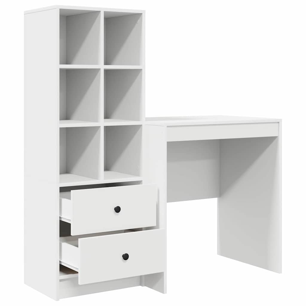 Desk with Storage with Drawer 2 pcs White Engineered wood
