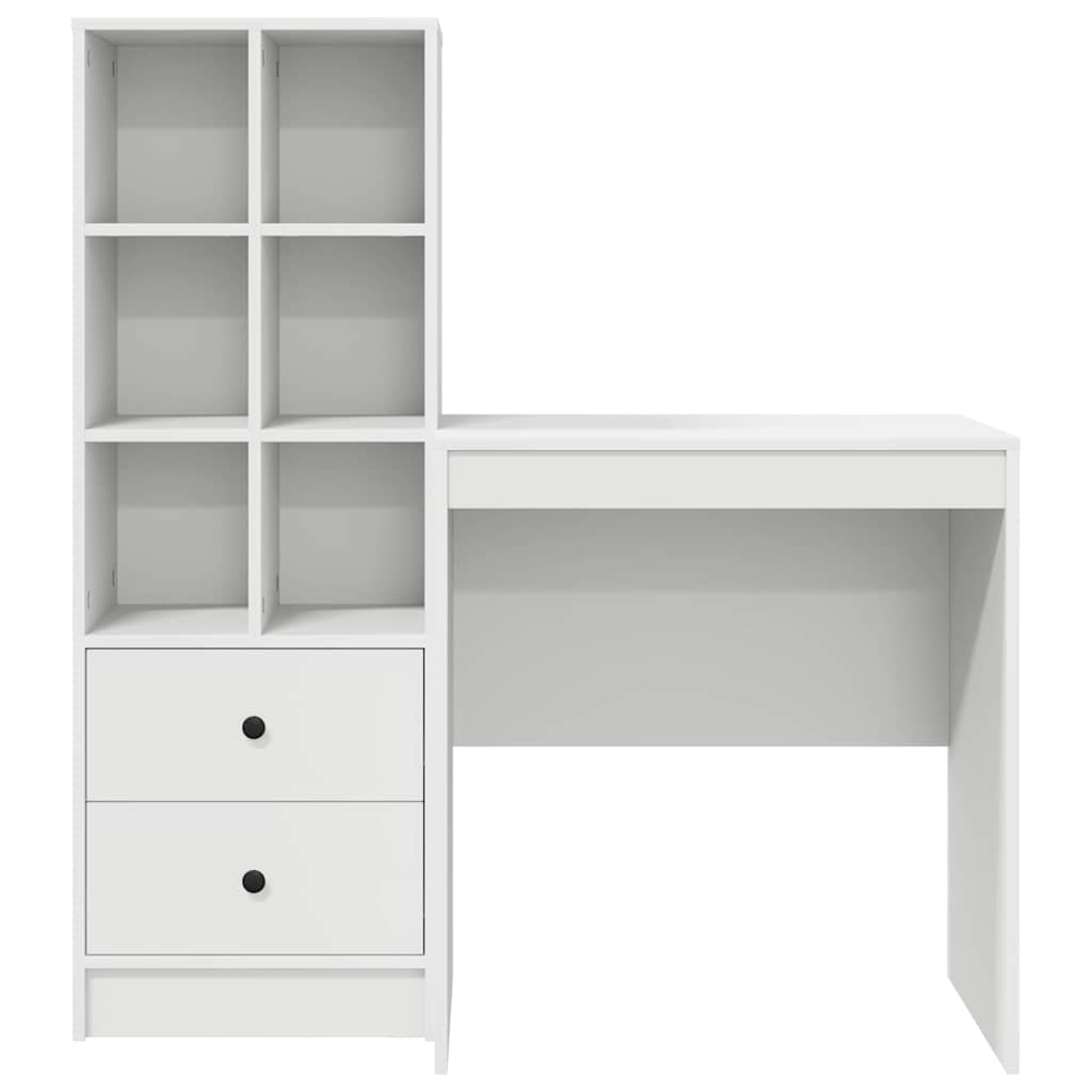 Desk with Storage with Drawer 2 pcs White Engineered wood
