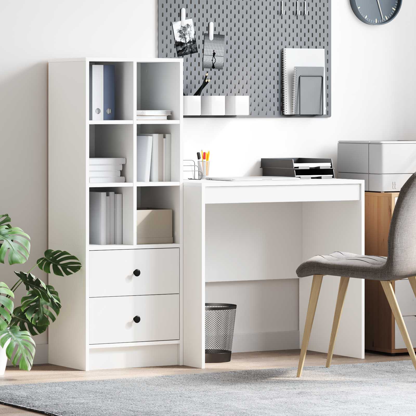 Desk with Drawer with Shelf with Storage 2 pcs White