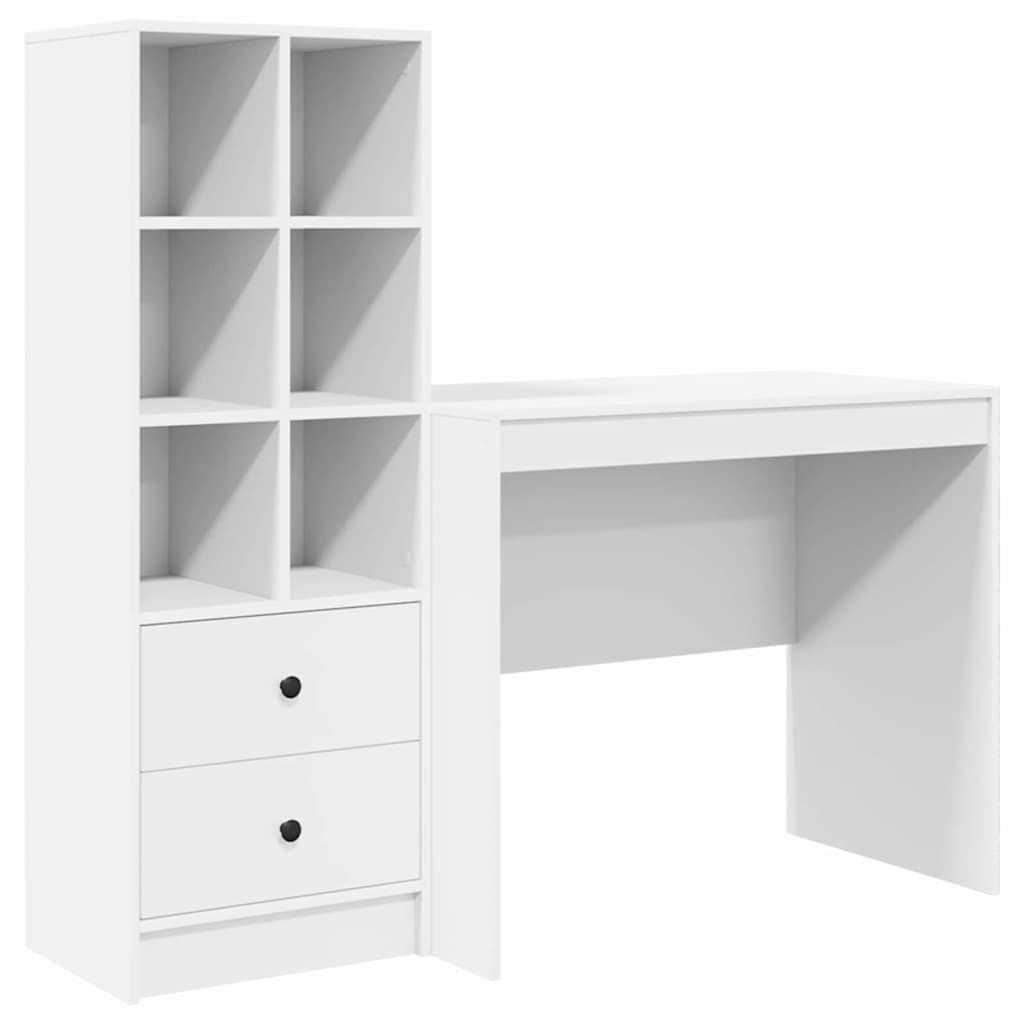 Desk with Storage with Drawer 2 pcs White Engineered wood