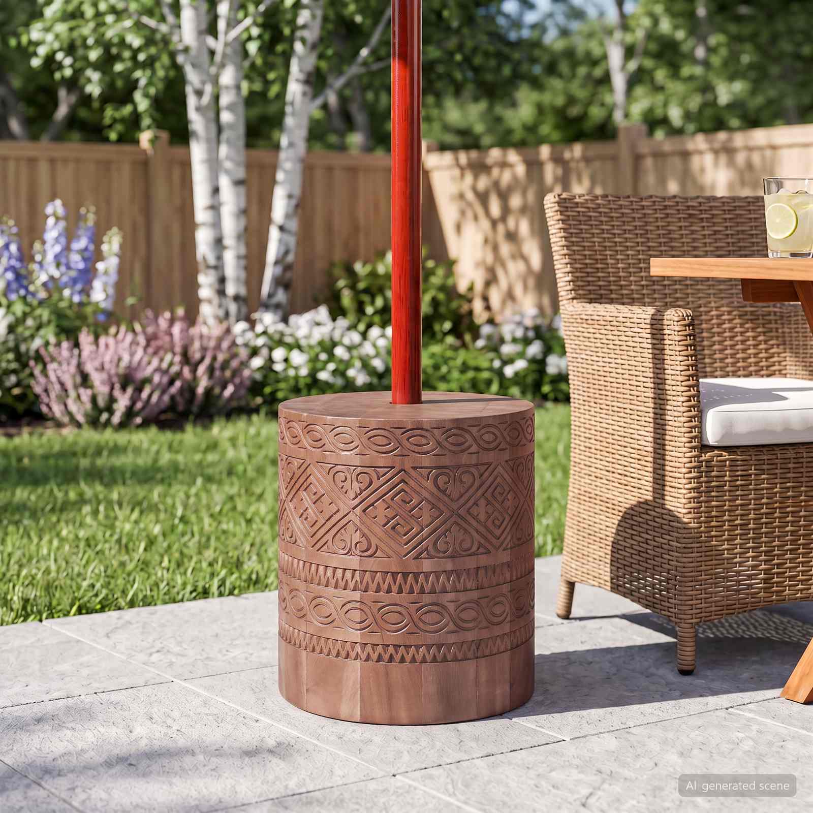 Parasol Base 28.05 kg Natural Solid Mahogany Wood Hand-carved