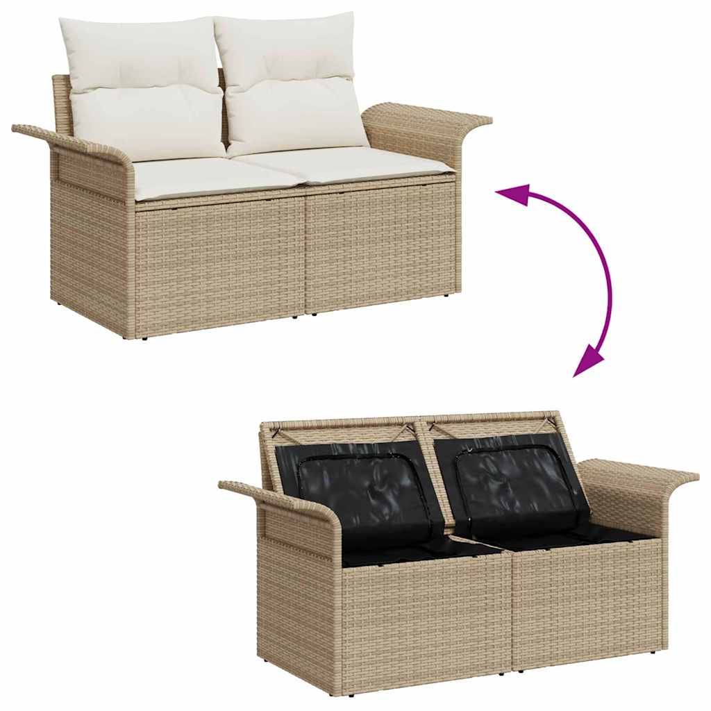 Garden Sofa with Cushion Beige 141 x 62 x 69 cm Poly Rattan