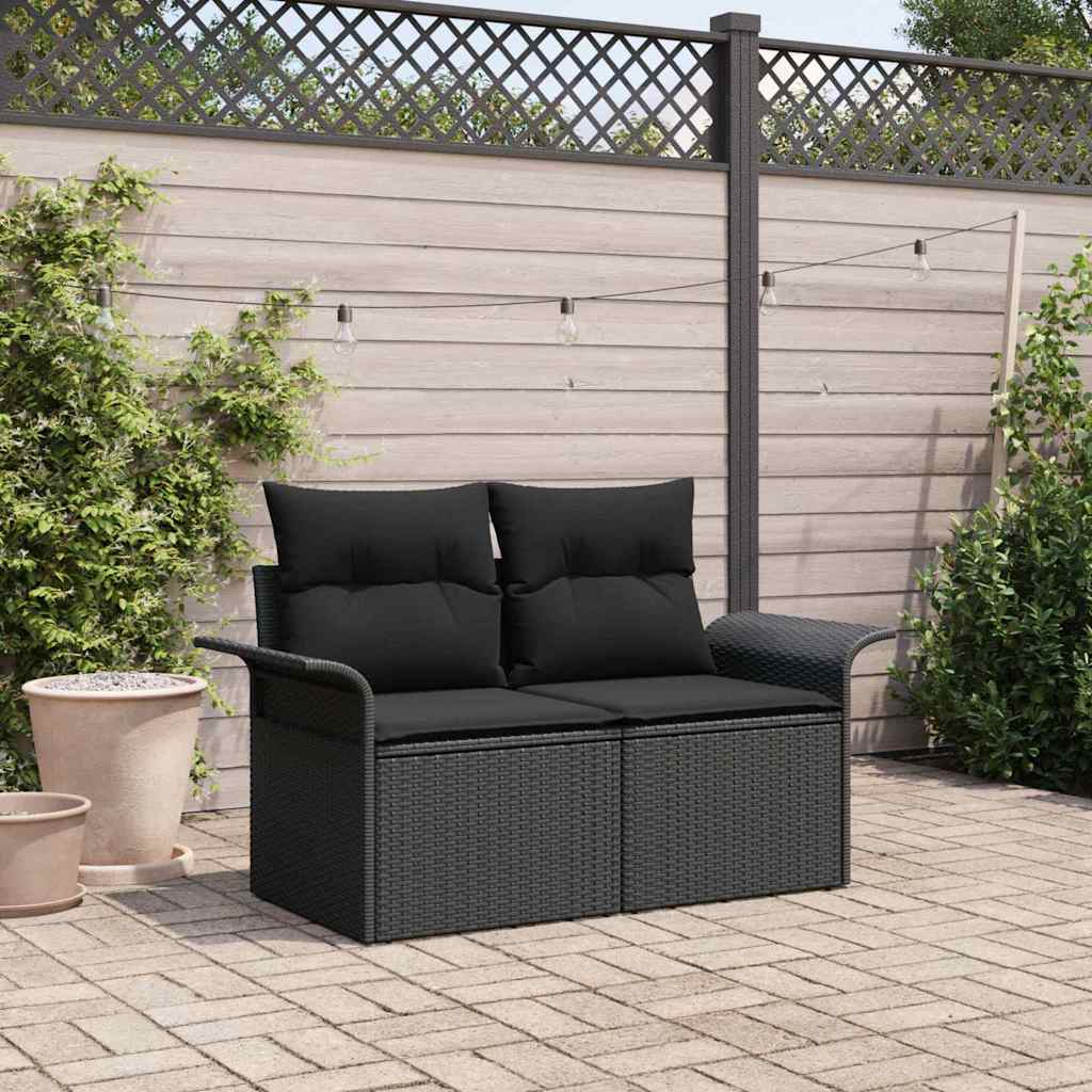 Garden Sofa with Cushion Black 141 x 62 x 69 cm Poly Rattan