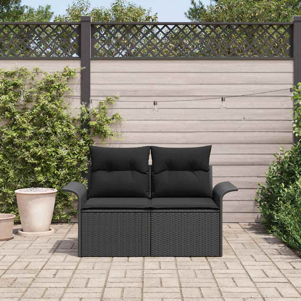 Garden Sofa with Cushion Black 141 x 62 x 69 cm Poly Rattan
