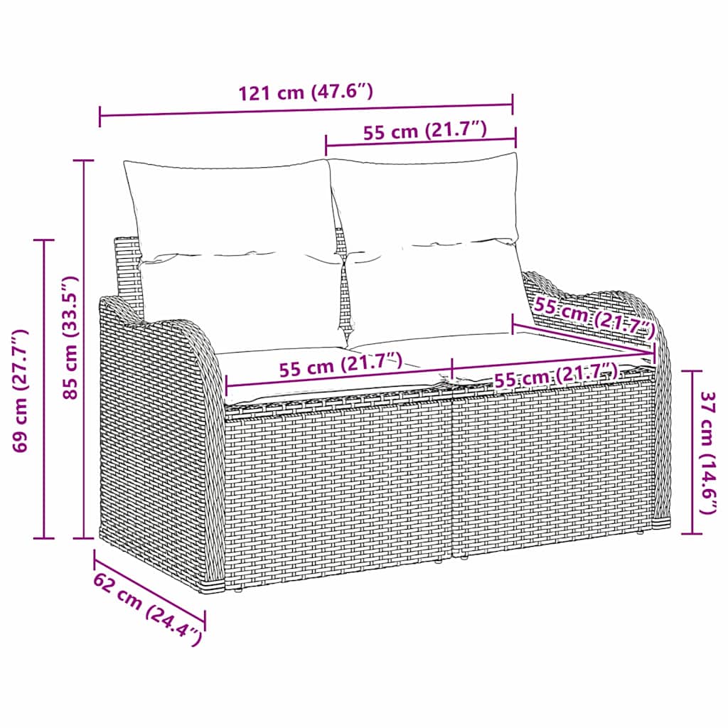 Garden Sofa with Cushion Grey 121 x 62 x 69cm Poly Rattan