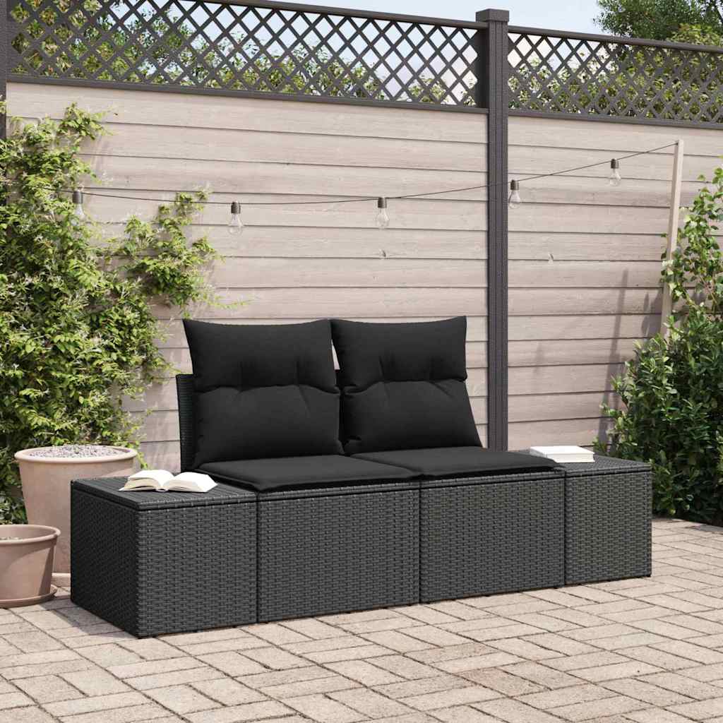 Garden Sofa with Cushion Black 123 x 62 x 69cm Poly Rattan