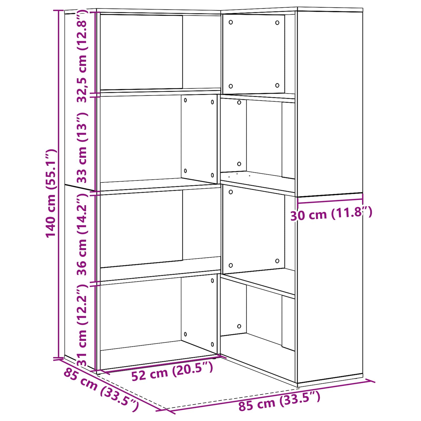 Wardrobe 6-Tier 85 x 85 x 140 cm Engineered Wood Black Oak
