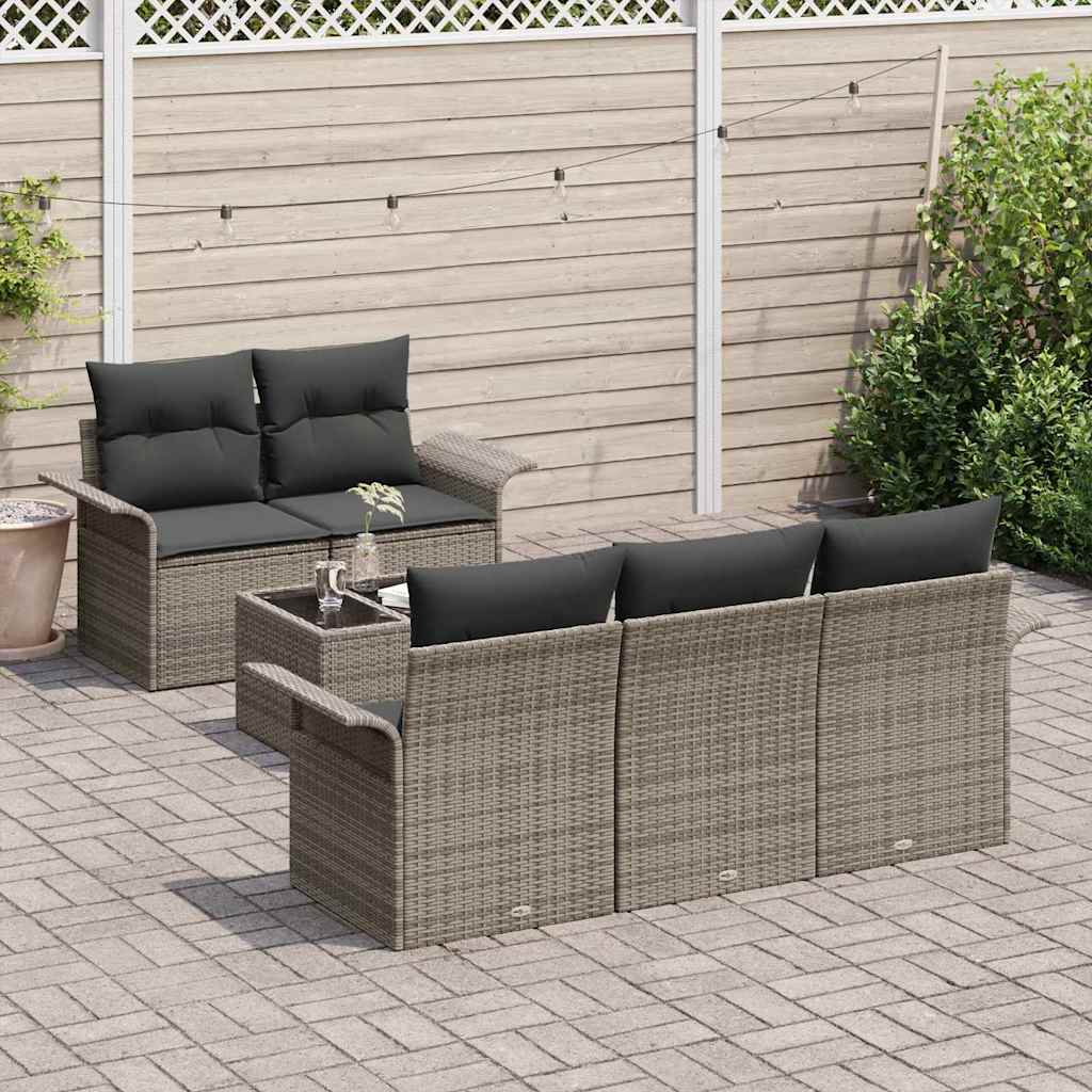 Sofa Set with Cushion 6 pcs Grey Poly Rattan