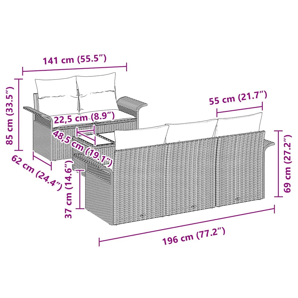 Garden Sofa Set 6 pcs Grey Poly rattan