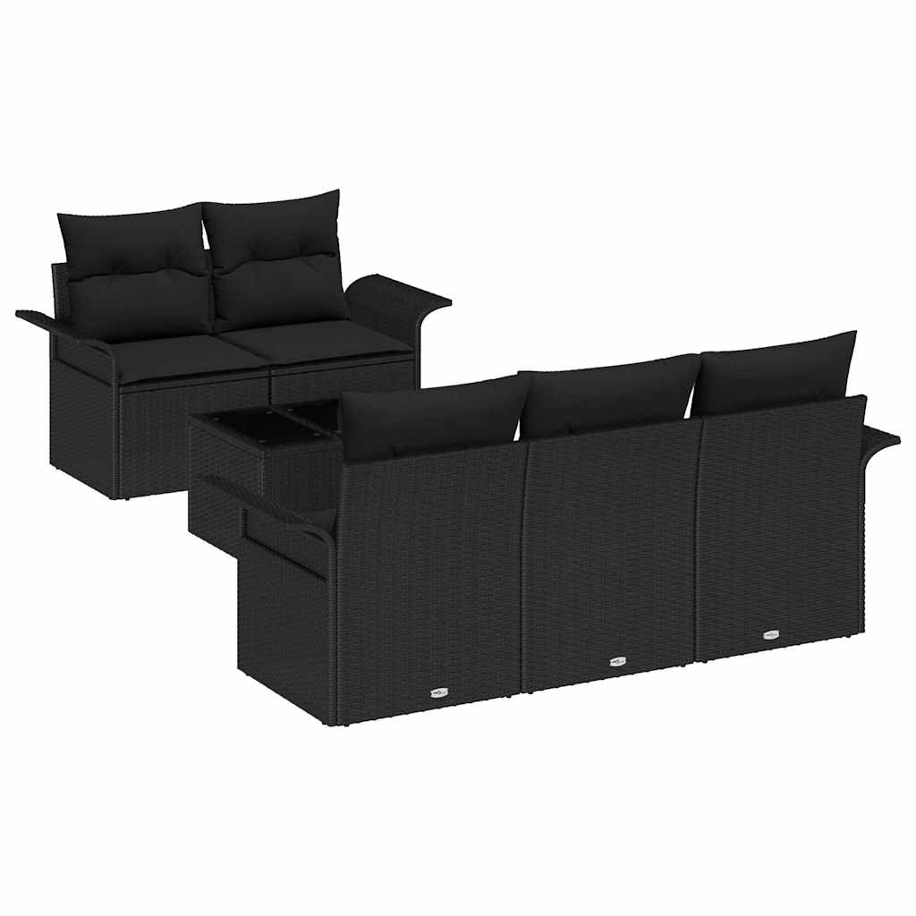 Sofa Set with Cushion 6 pcs Black Poly Rattan