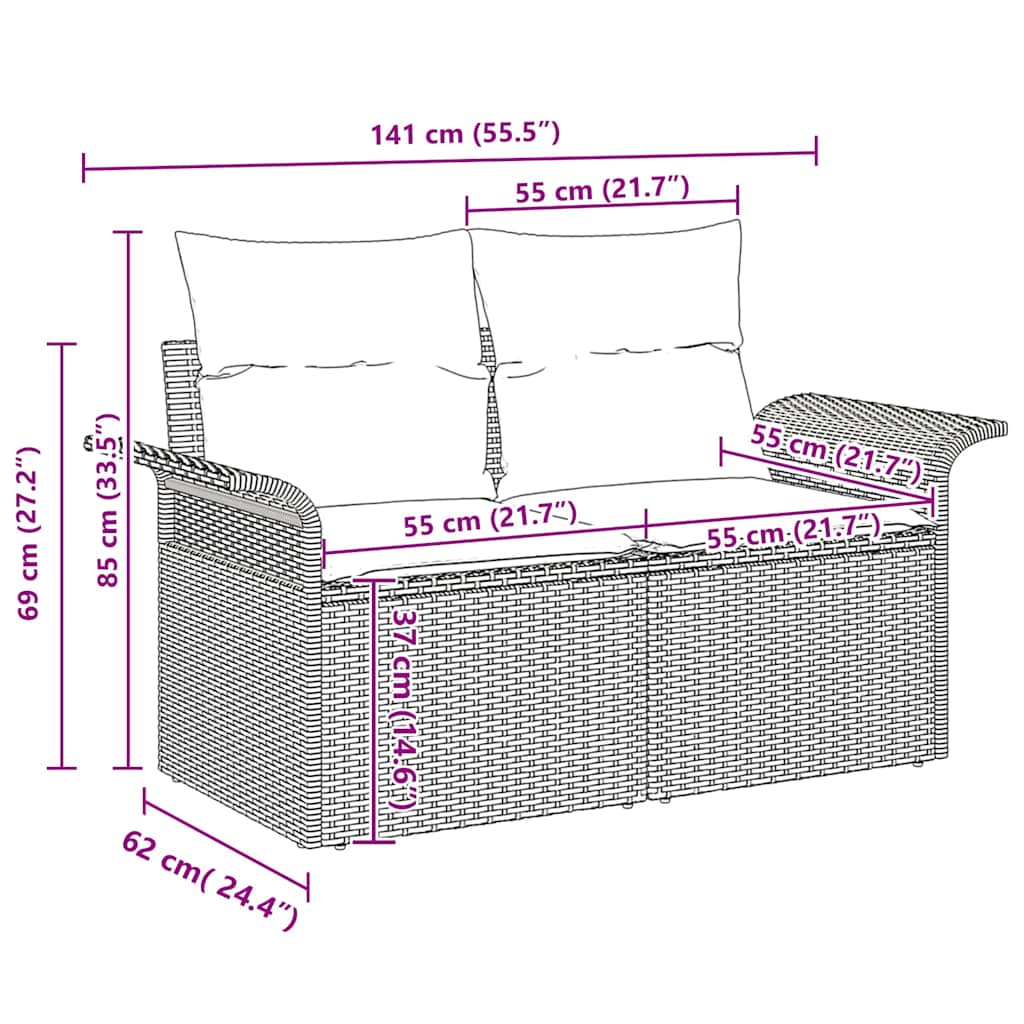 Garden Sofa Set with Cushion 7 pcs Black Poly Rattan