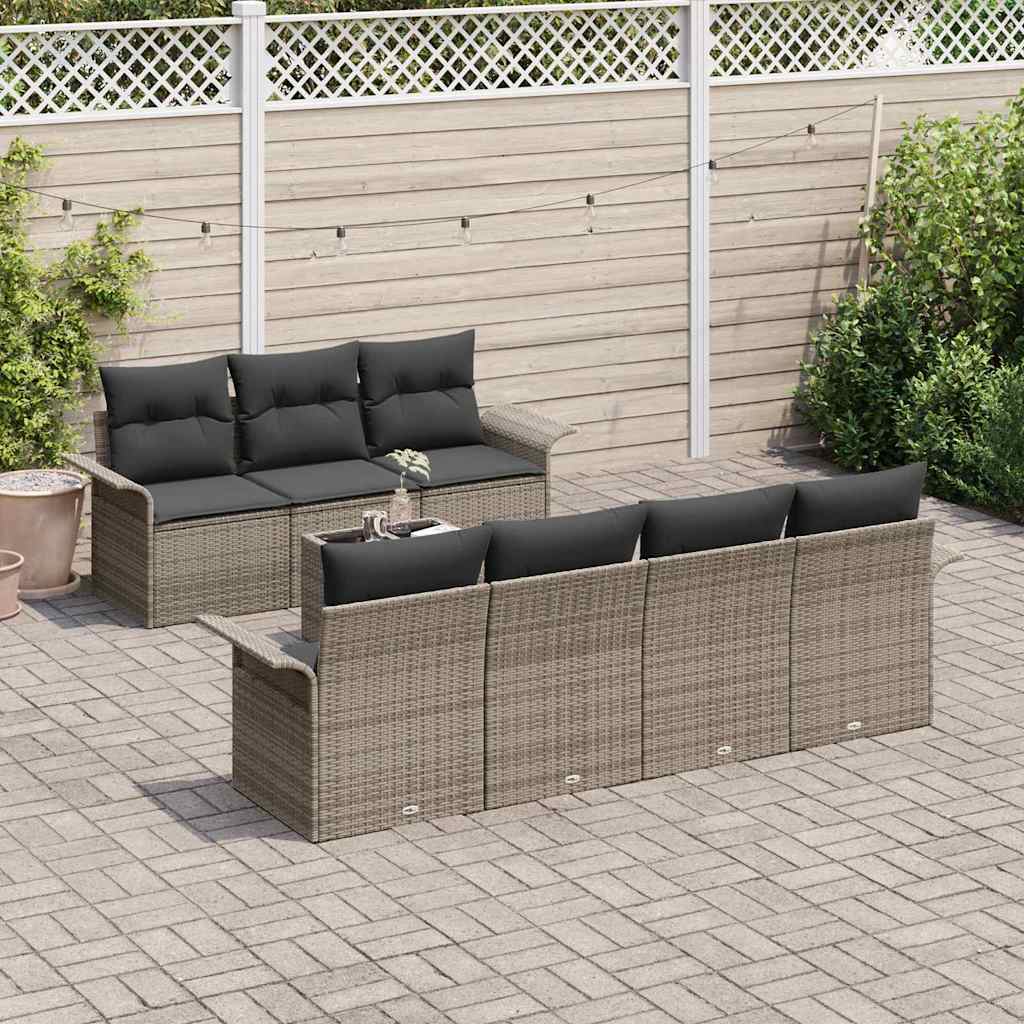 Garden Sofa Set with Cushion 8 pcs Grey Poly Rattan