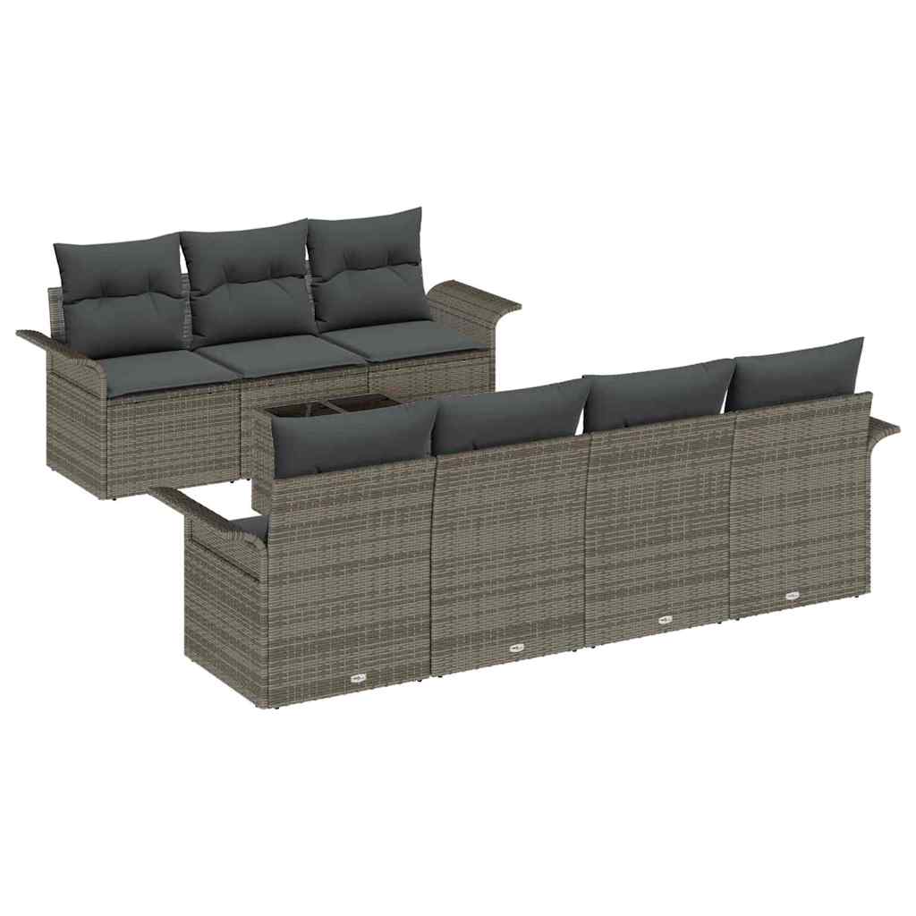 Garden Sofa Set with Cushion 8 pcs Grey Poly Rattan