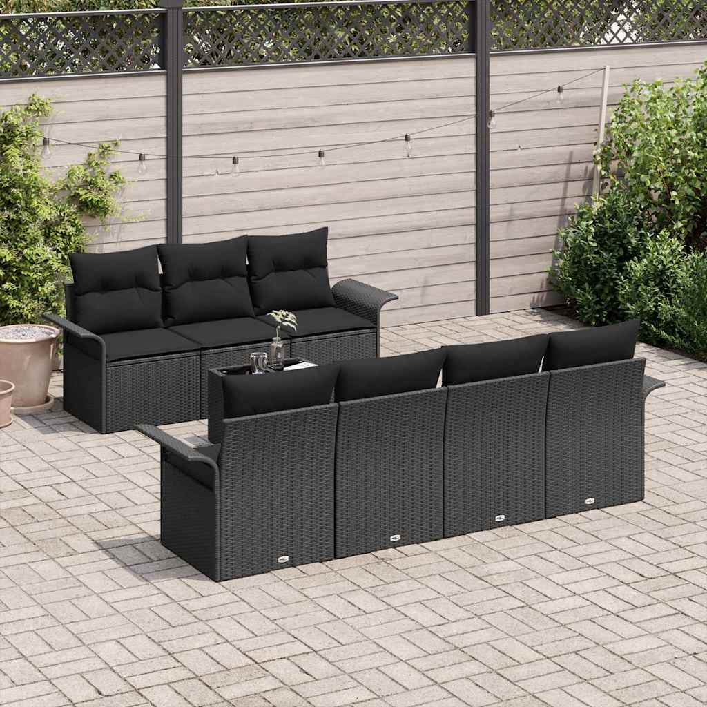 Garden Sofa Set with Cushion 8 pcs Black Poly Rattan