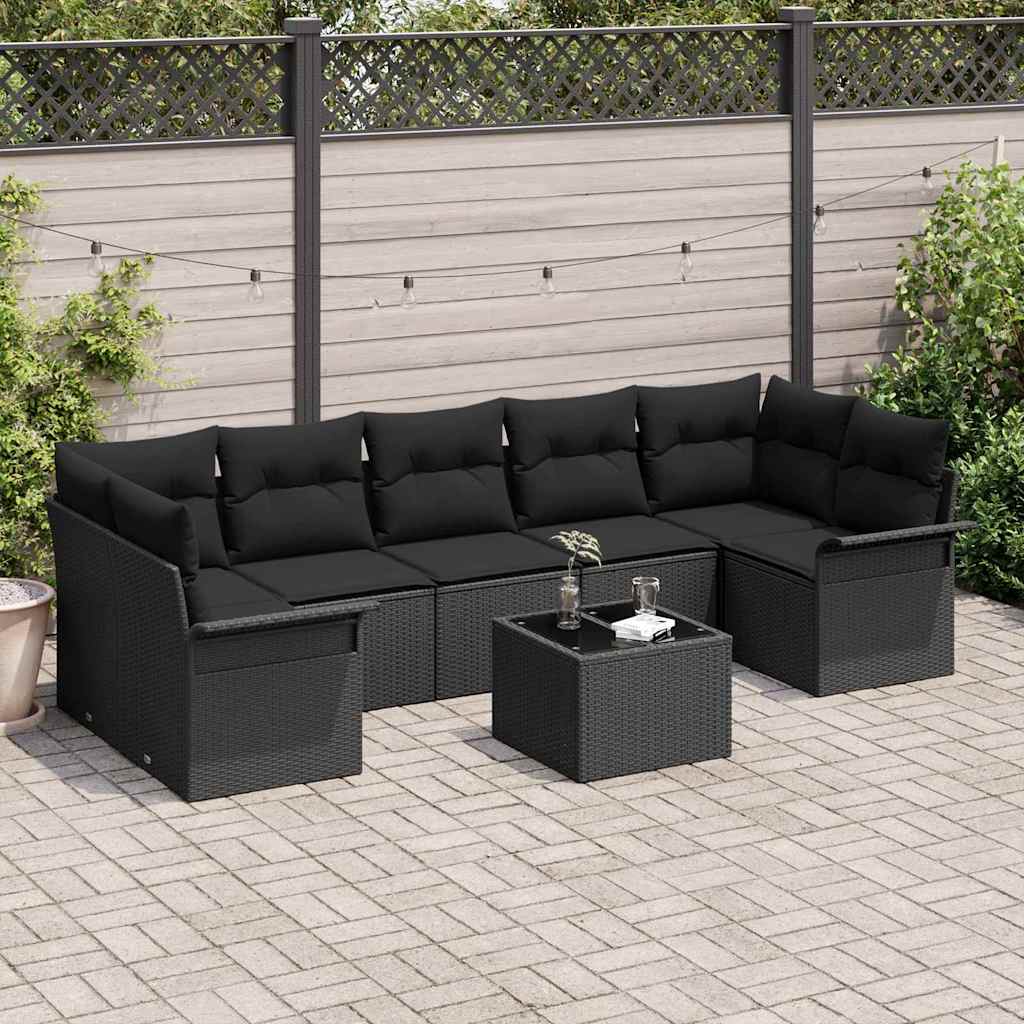 Garden Sofa Set with Cushion 8 pcs Black Poly Rattan