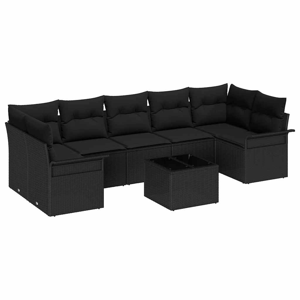 Garden Sofa Set with Cushion 8 pcs Black Poly Rattan