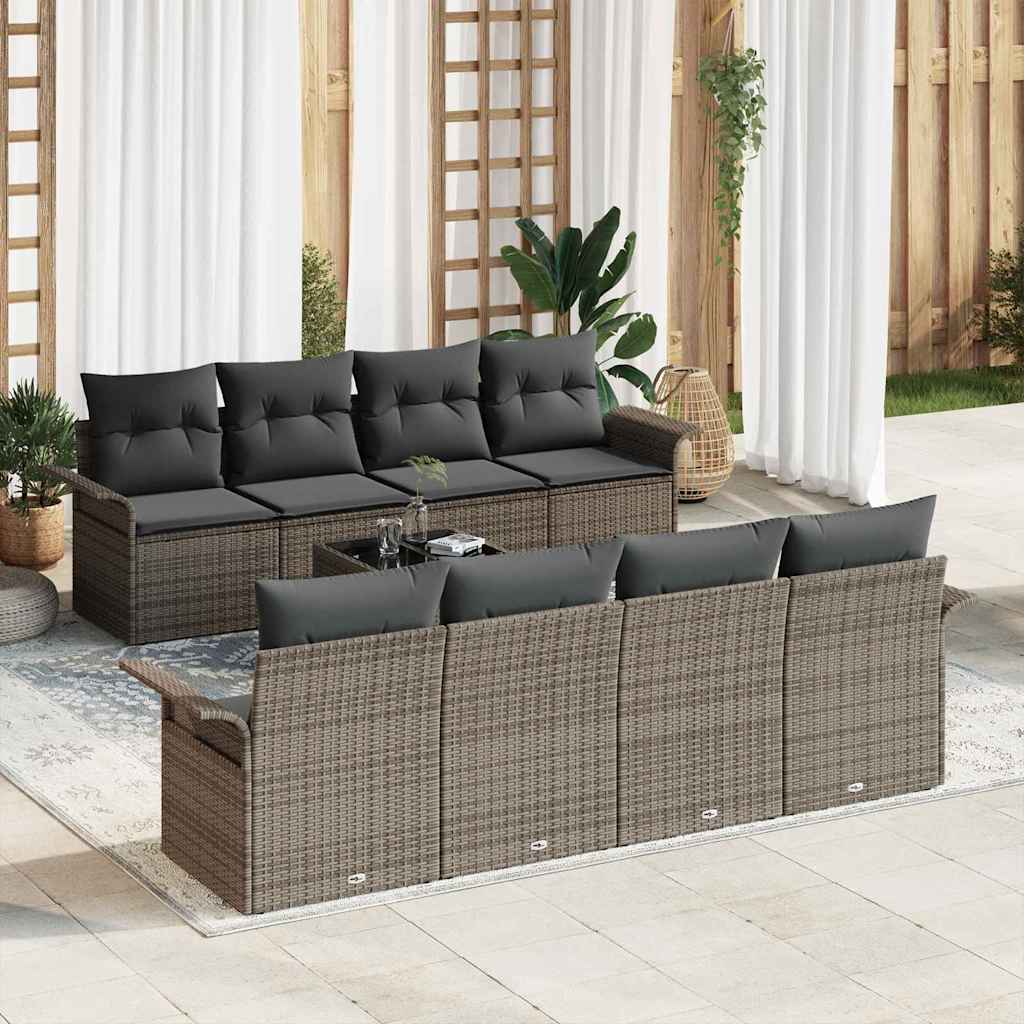 Garden Sofa Set 9 pcs Grey Poly rattan