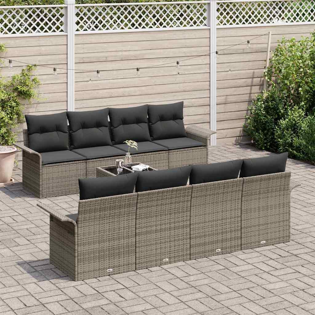 Garden Sofa Set 9 pcs Grey Poly rattan