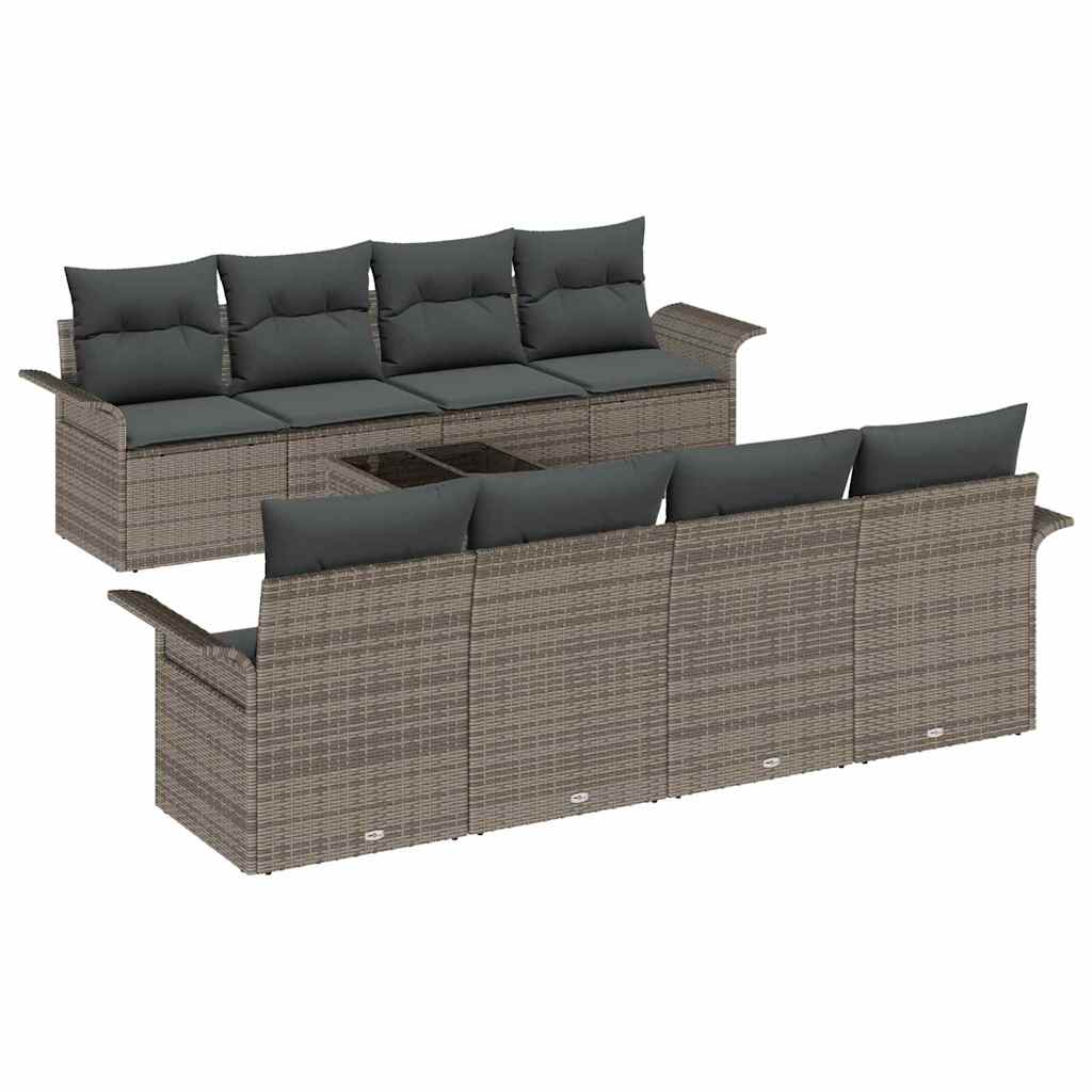 Garden Sofa Set 9 pcs Grey Poly rattan