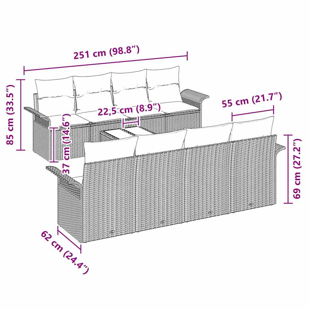 Garden Sofa Set 9 pcs Grey Poly rattan