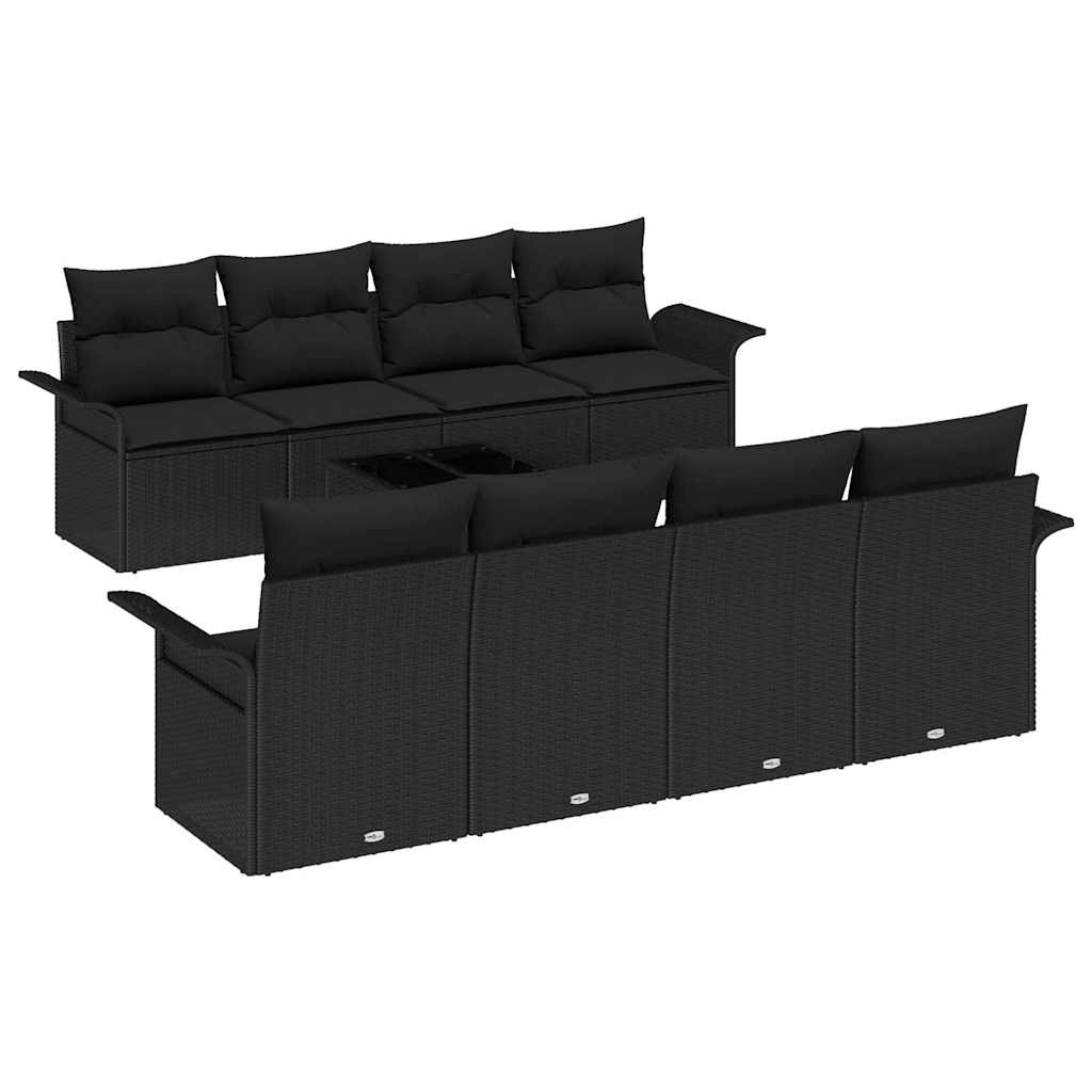 Garden Sofa Set with Cushion 9 pcs Black Poly Rattan