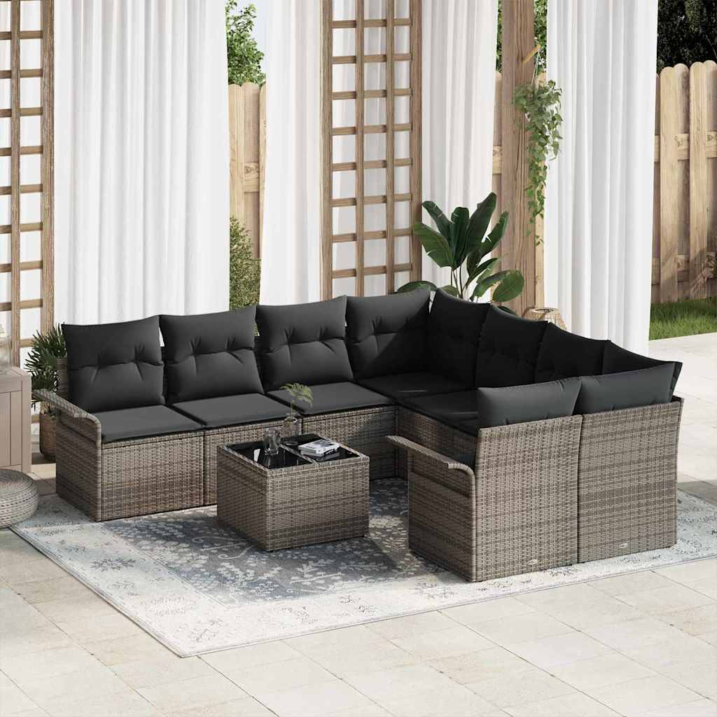 Garden Sofa Set 9 pcs Grey Poly rattan