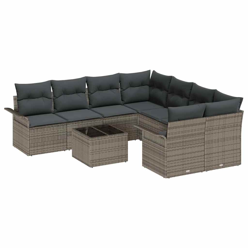 Garden Sofa Set with Cushion 9 pcs Grey Poly Rattan