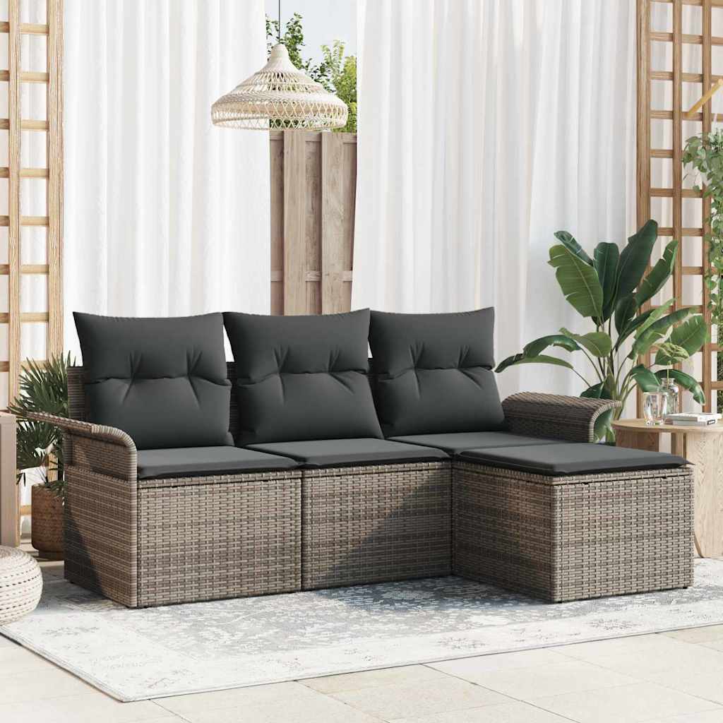 Garden Sofa Set 4 pcs Grey 55 x 55 x 37cm Poly Rattan