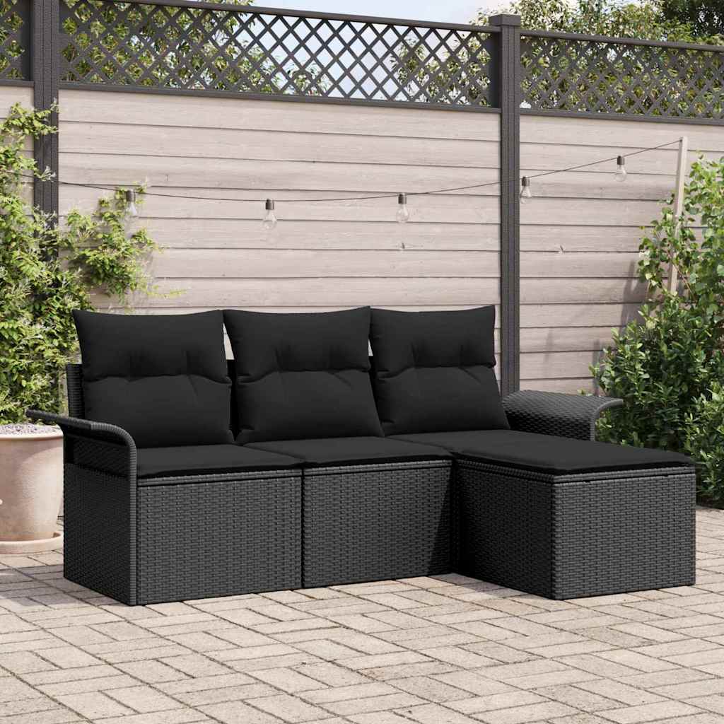 Garden Sofa Set 4 pcs Black 55 x 55 x 37cm Poly Rattan