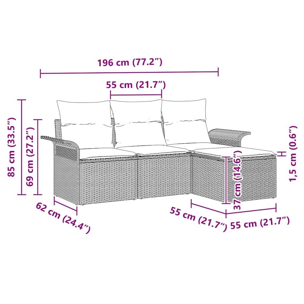 Garden Sofa Set 4 pcs Black 55 x 55 x 37cm Poly Rattan