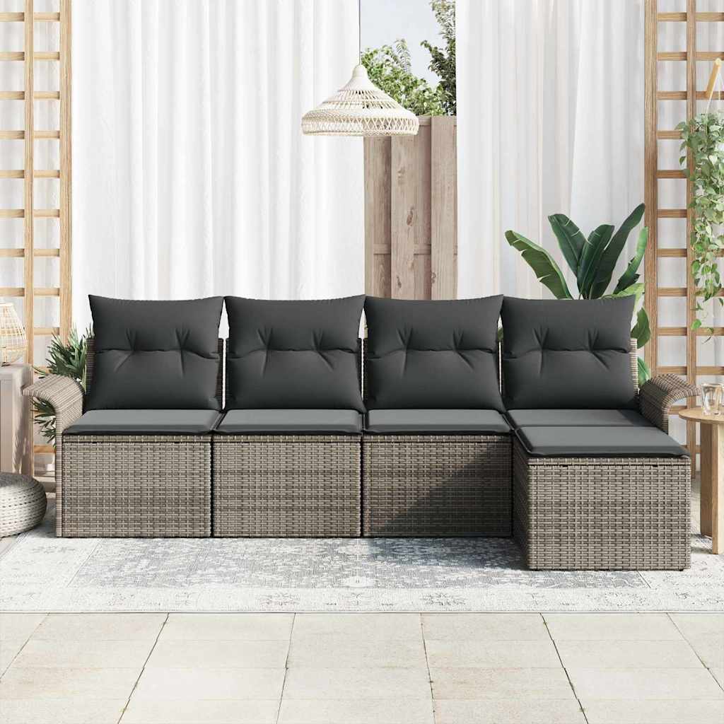 Outdoor Sofa with Cushion 5 pcs Grey Poly Rattan