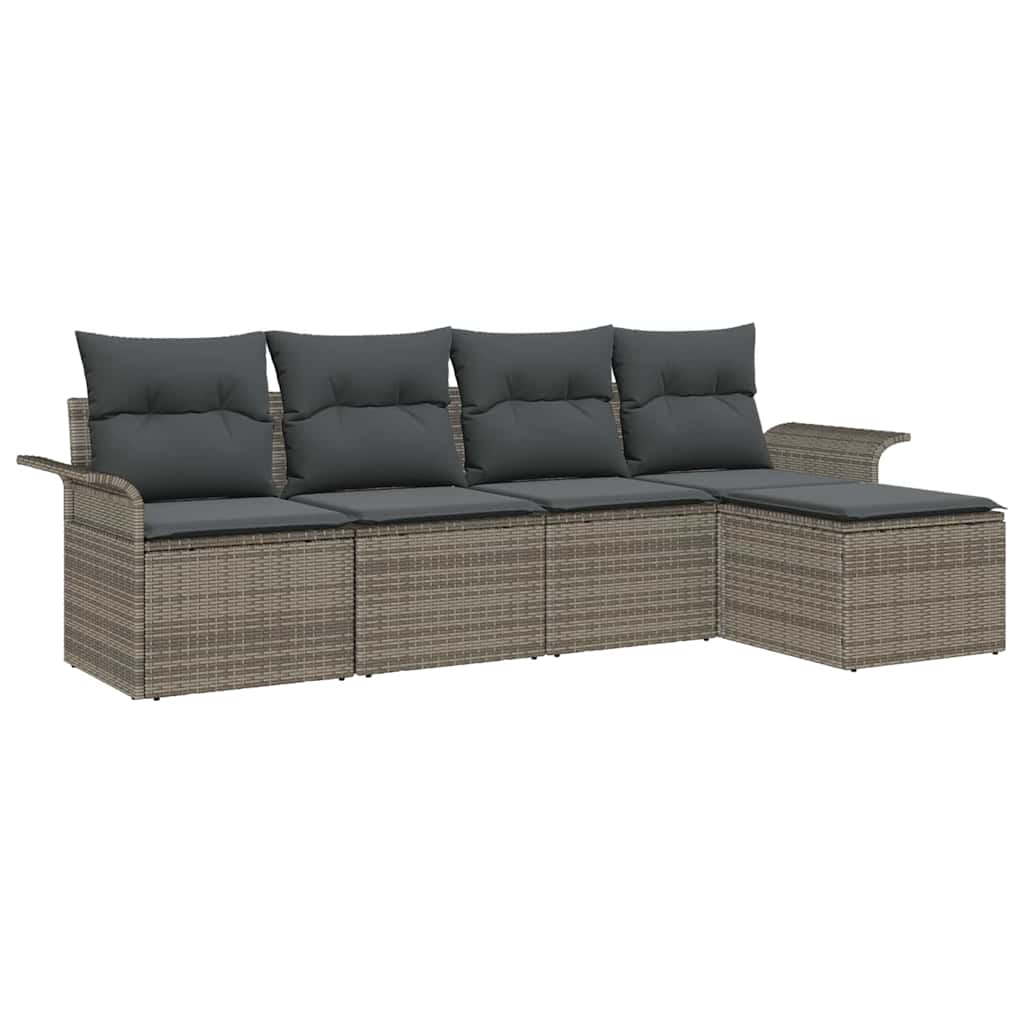 Outdoor Sofa with Cushion 5 pcs Grey Poly Rattan