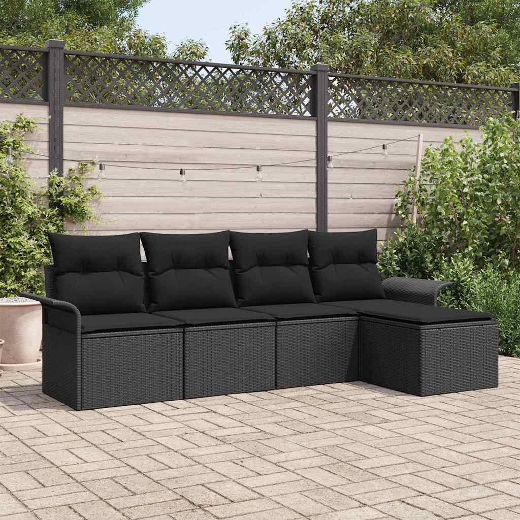Outdoor Sofa with Cushion 5 pcs Black Poly Rattan