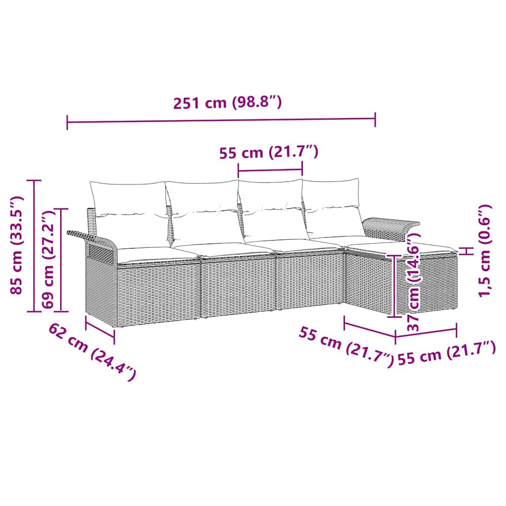 Outdoor Sofa with Cushion 5 pcs Black Poly Rattan