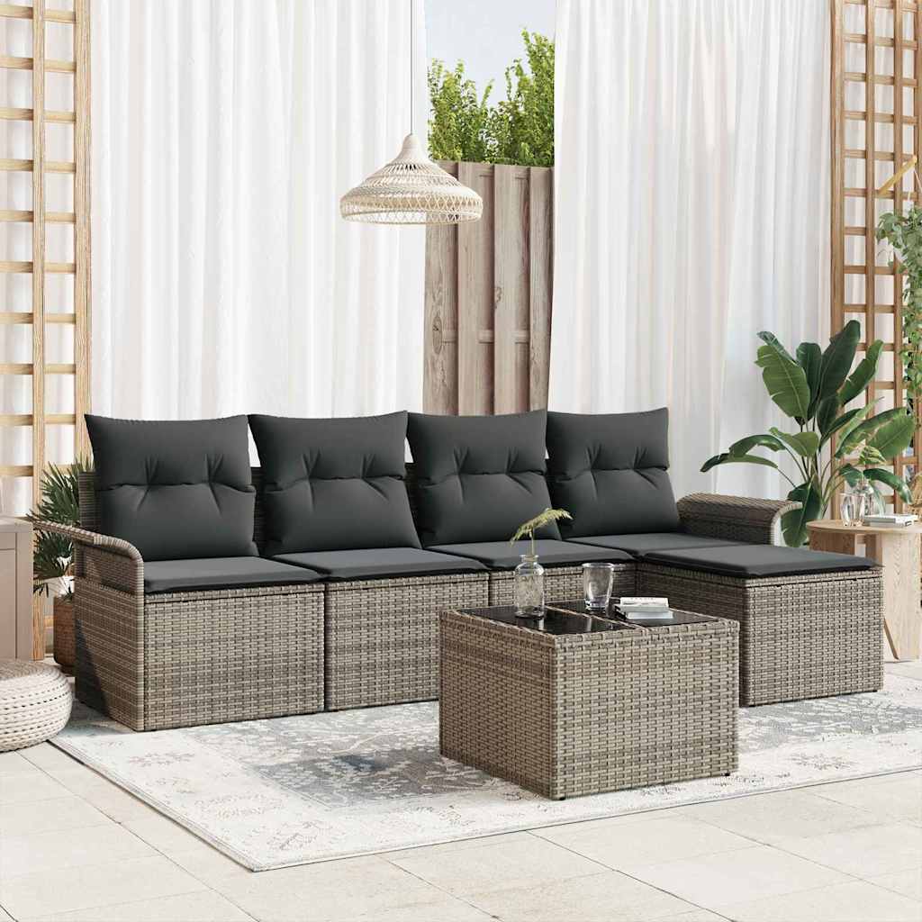 Outdoor Sofa with Cushion 6 pcs Grey Poly Rattan