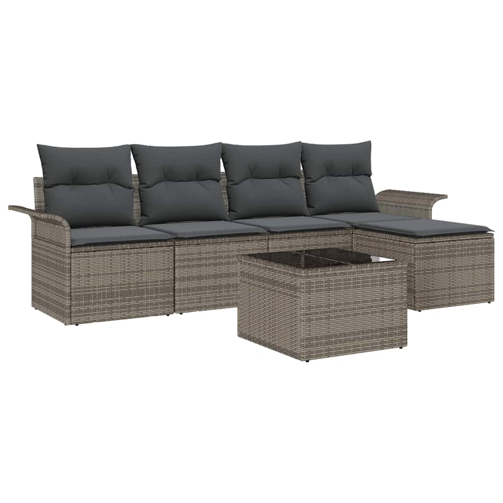 Outdoor Sofa with Cushion 6 pcs Grey Poly Rattan