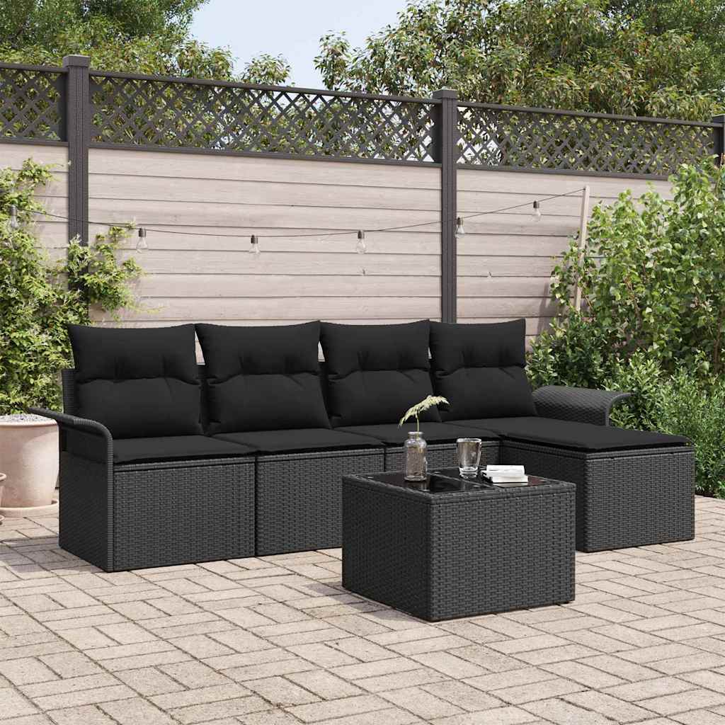 Outdoor Sofa with Cushion 6 pcs Black Poly Rattan